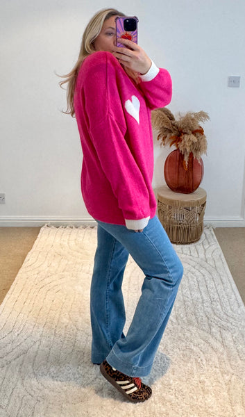 Soft Heart Detail Jumper | Bright Pink