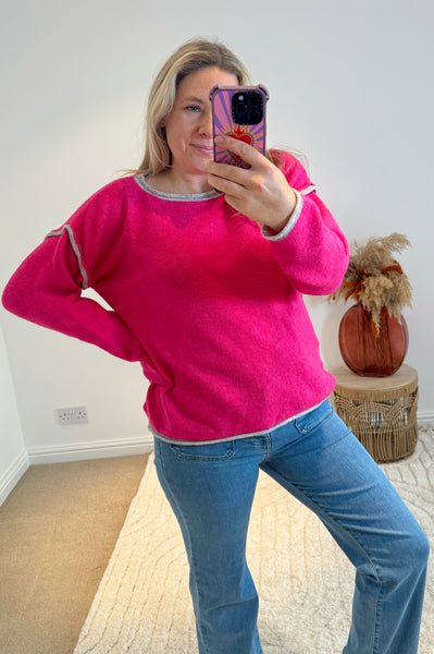 Contrast Seam Jumper | Bright Pink