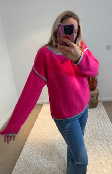 Contrast Seam Jumper | Bright Pink