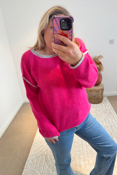 Contrast Seam Jumper | Bright Pink