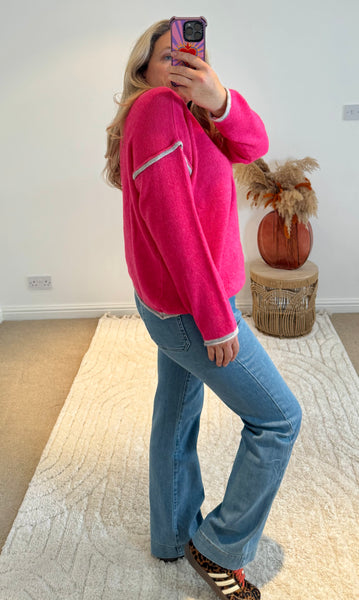 Contrast Seam Jumper | Bright Pink