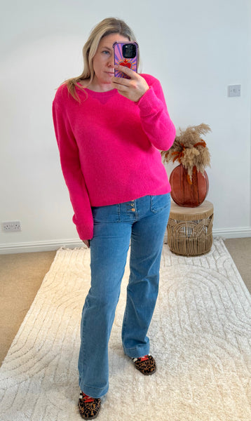 Soft Alpaca Wool Mix Button Back Jumper | Bright Pink