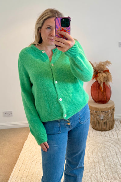 Soft Alpaca Wool Mix Round Neck Cardigan | Soft Green