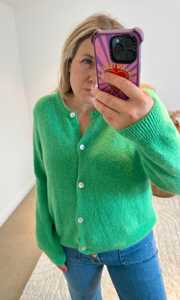 Soft Alpaca Wool Mix Round Neck Cardigan | Soft Green