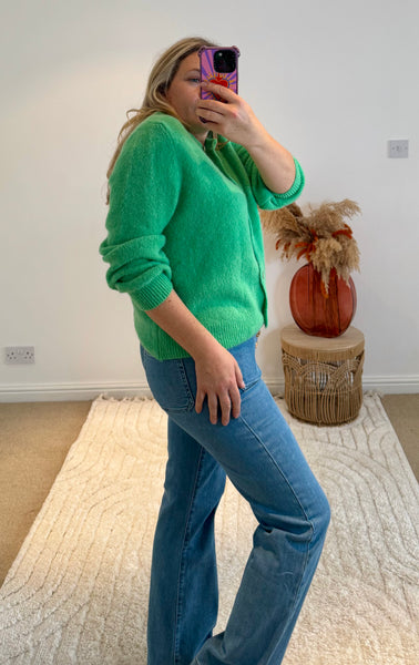 Soft Alpaca Wool Mix Round Neck Cardigan | Soft Green