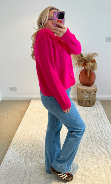 Soft Alpaca Wool Mix Round Neck Cardigan | Bright Pink