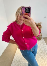 Soft Alpaca Wool Mix Round Neck Cardigan | Bright Pink