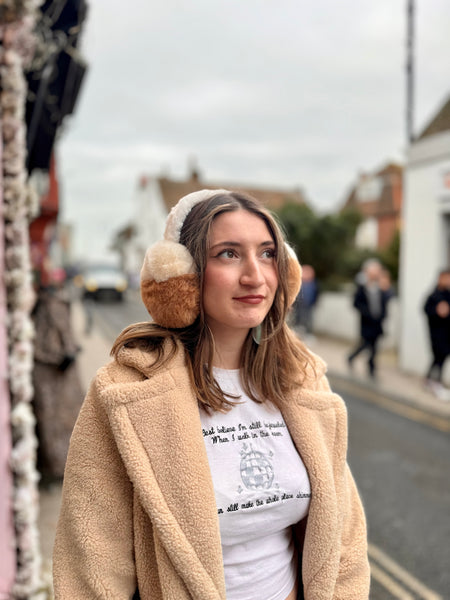 Two-Tone Fluffy Faux Fur Earmuffs | Cream/Caramel
