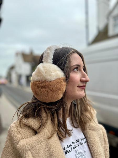 Two-Tone Fluffy Faux Fur Earmuffs | Cream/Caramel
