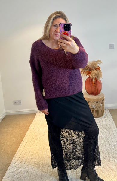 Lace Detail Satin Maxi Skirt | Black