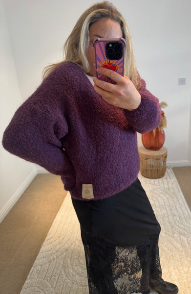 Mohair Blend V-Neck Jumper | Purple