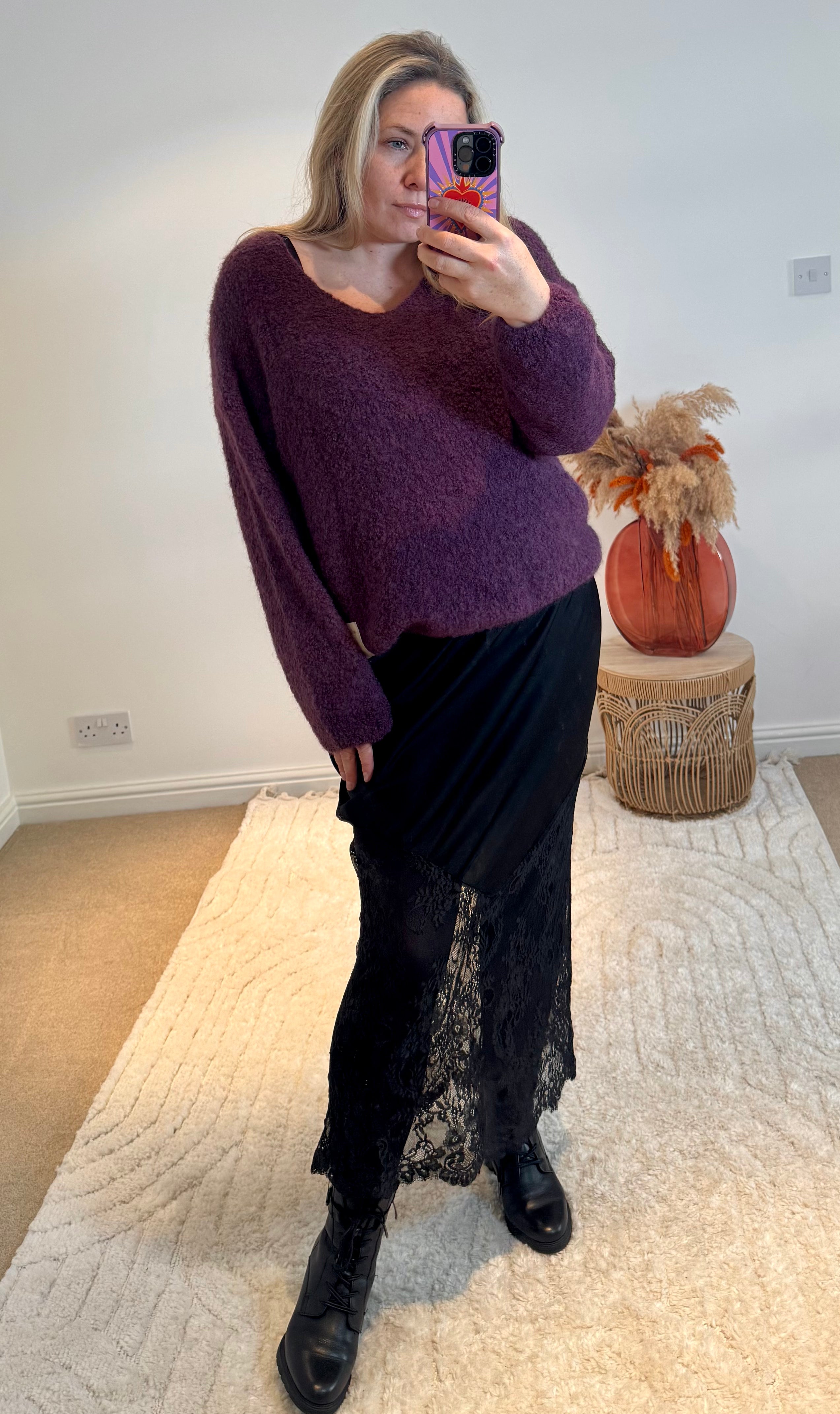 Lace Detail Satin Maxi Skirt | Black