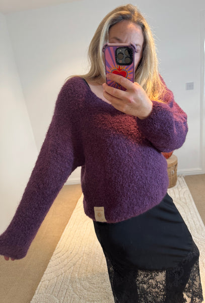 Mohair Blend V-Neck Jumper | Purple