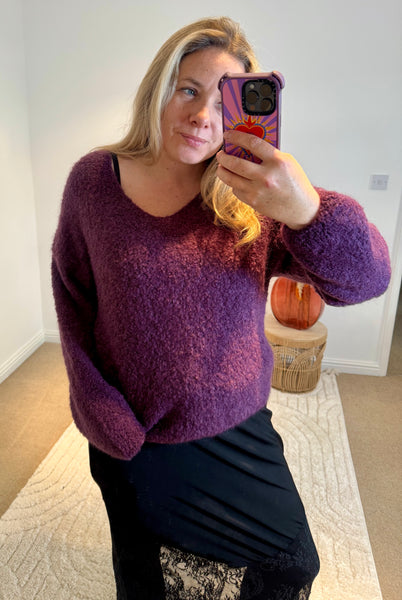 Mohair Blend V-Neck Jumper | Purple