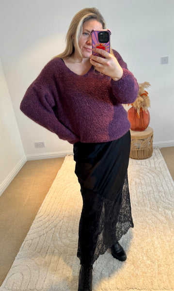 Mohair Blend V-Neck Jumper | Purple