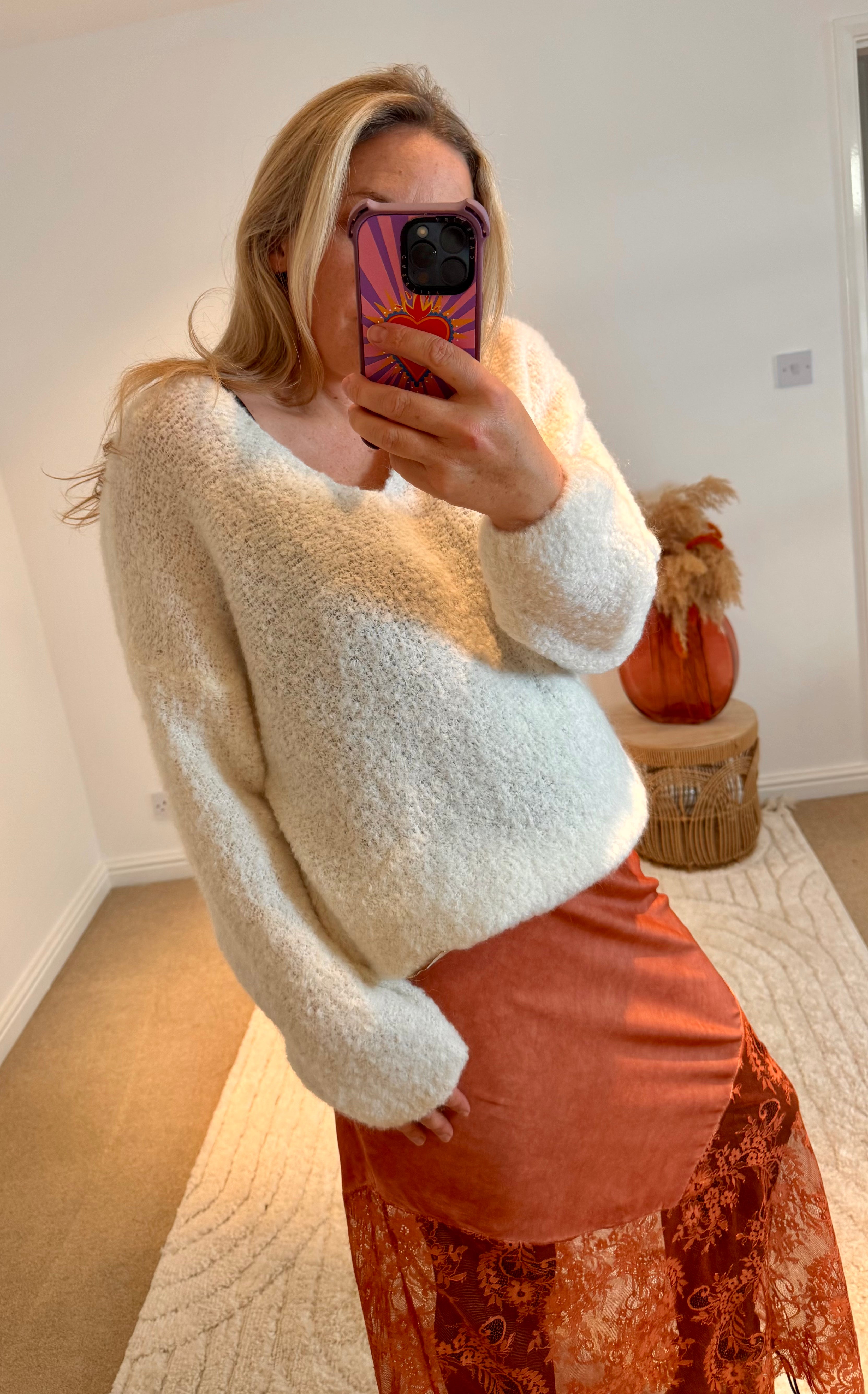 Mohair Blend V-Neck Jumper | Cream
