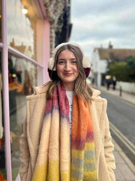 Soft Tassel Blanket Scarf |  Yellow Stripe Multi