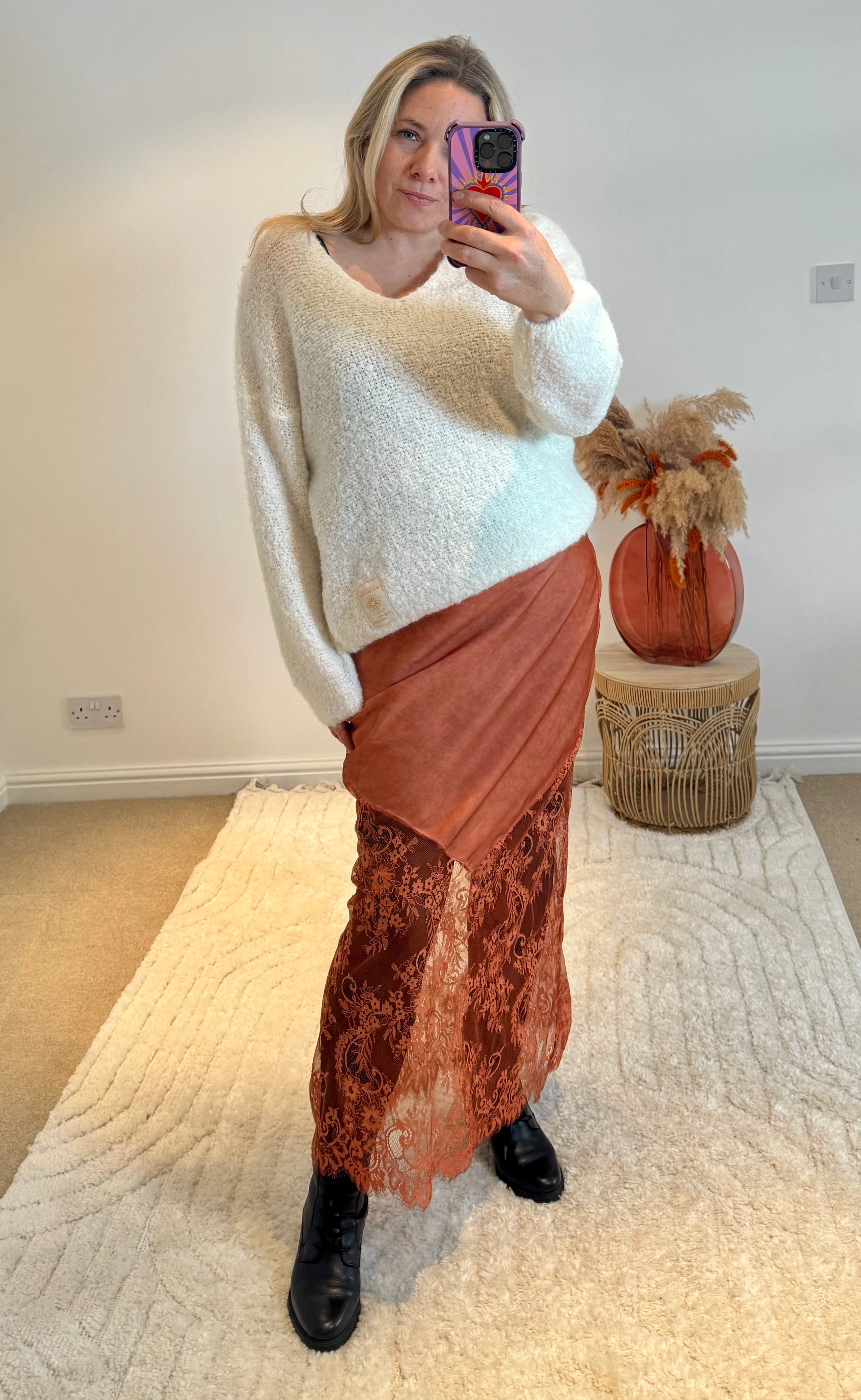 Mohair Blend V-Neck Jumper | Cream