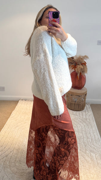 Mohair Blend V-Neck Jumper | Cream