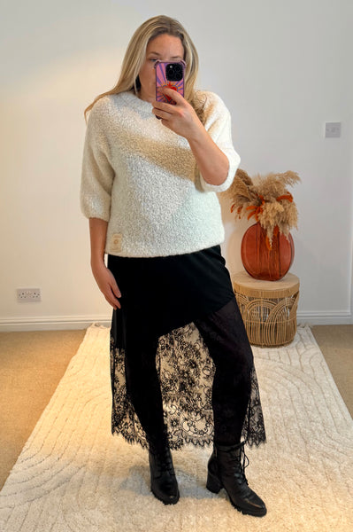 Mohair Blend Round Neck Jumper | Cream