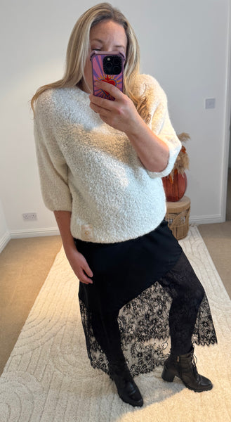 Mohair Blend Round Neck Jumper | Cream