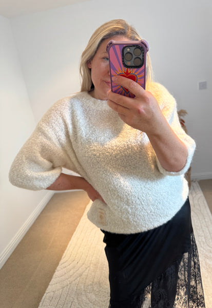 Mohair Blend Round Neck Jumper | Cream