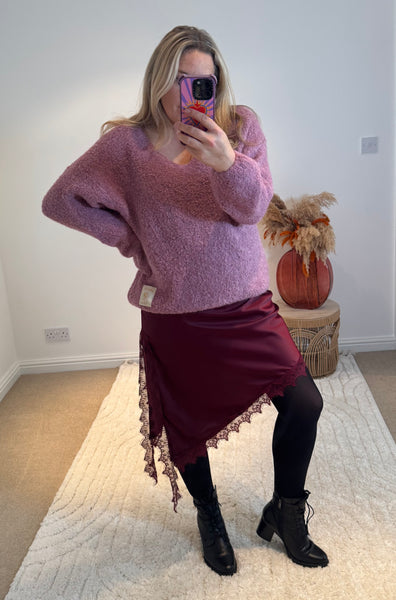 Mohair Blend V-Neck Jumper | Dusky Lilac
