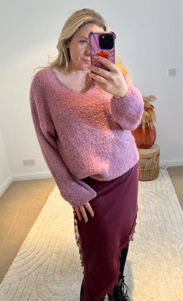 Mohair Blend V-Neck Jumper | Dusky Lilac
