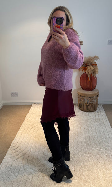 Mohair Blend V-Neck Jumper | Dusky Lilac
