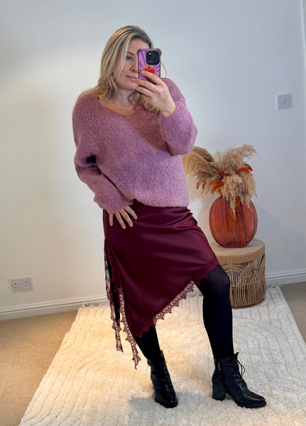 Mohair Blend V-Neck Jumper | Dusky Lilac