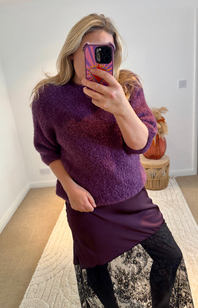 Mohair Blend Round Neck Jumper | Purple