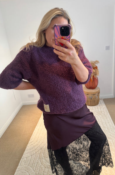 Mohair Blend Round Neck Jumper | Purple