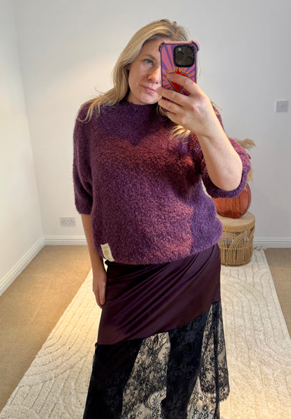 Mohair Blend Round Neck Jumper | Purple
