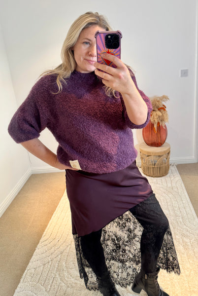 Mohair Blend Round Neck Jumper | Purple