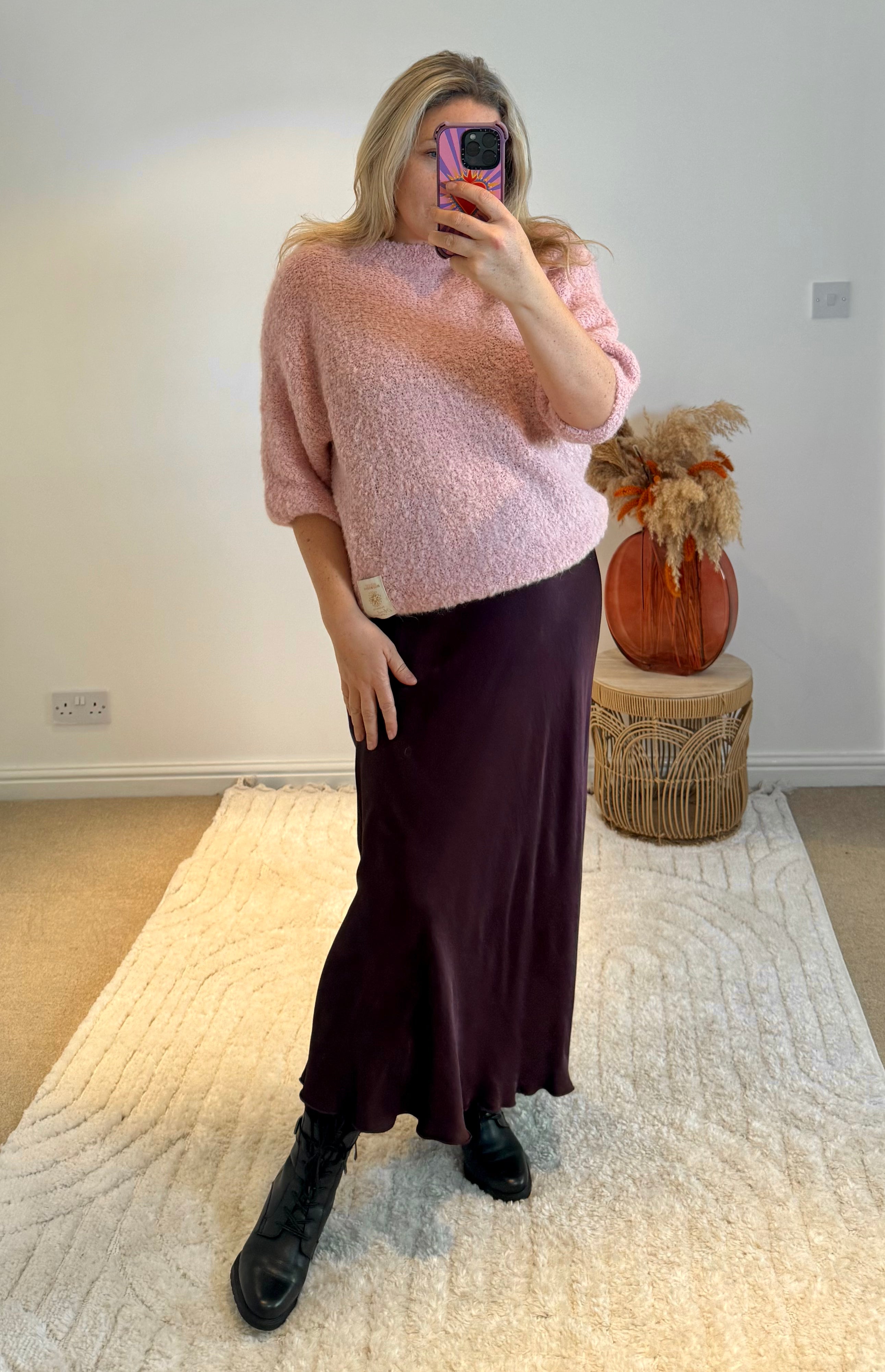Mohair Blend Round Neck Jumper | Dusky Pink
