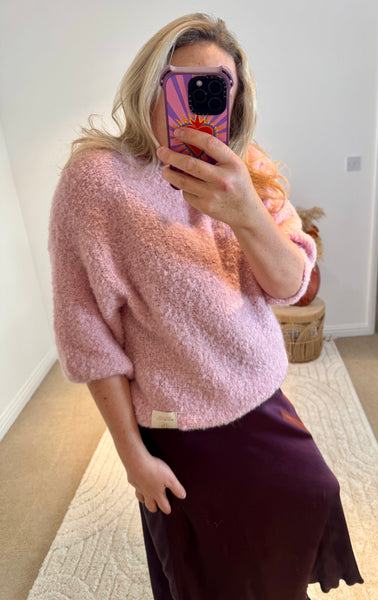 Mohair Blend Round Neck Jumper | Dusky Pink