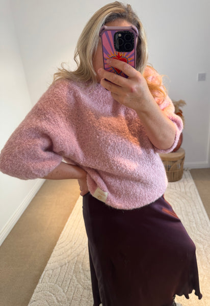 Mohair Blend Round Neck Jumper | Dusky Pink