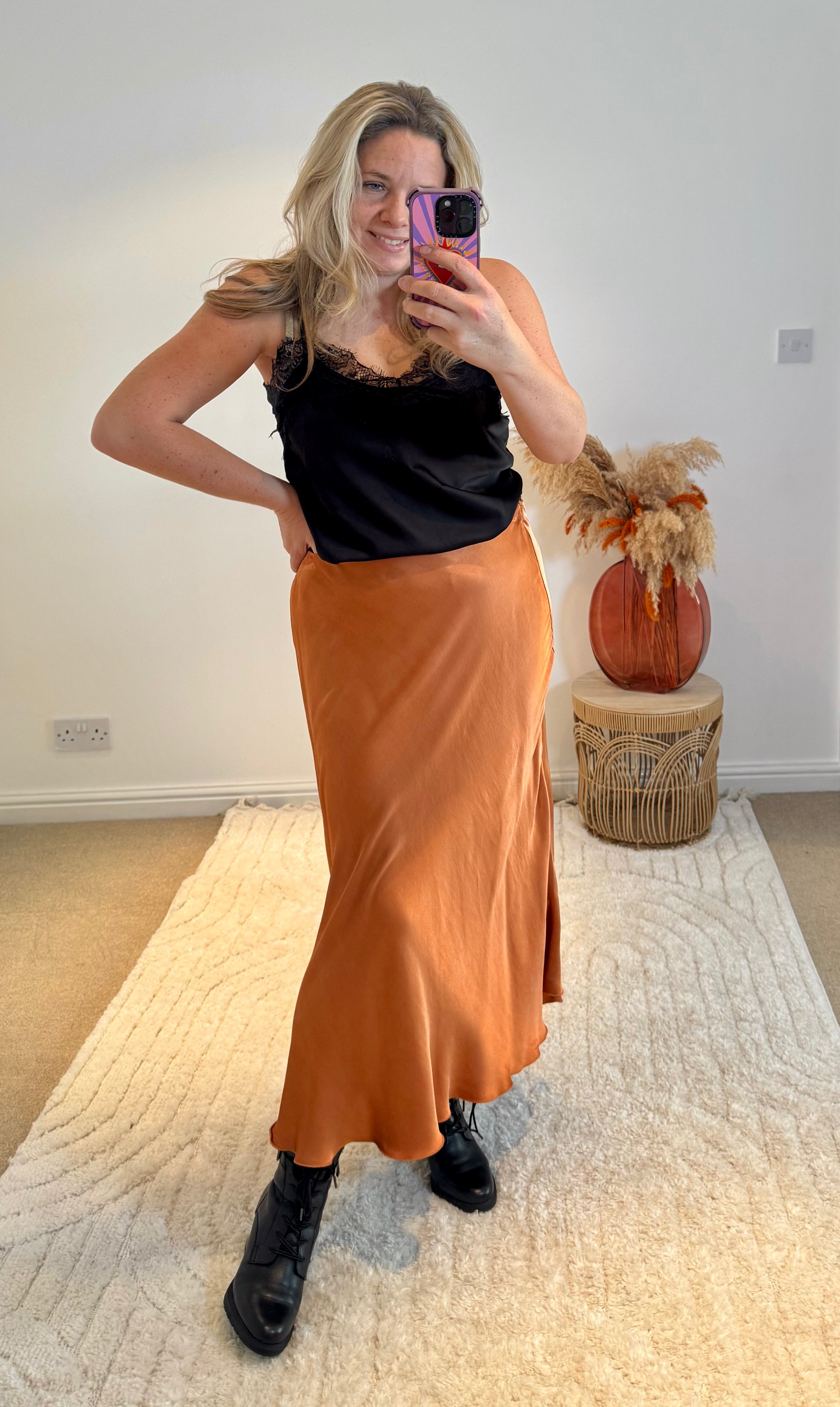 Aurora Satin Skirt | Burnt Orange