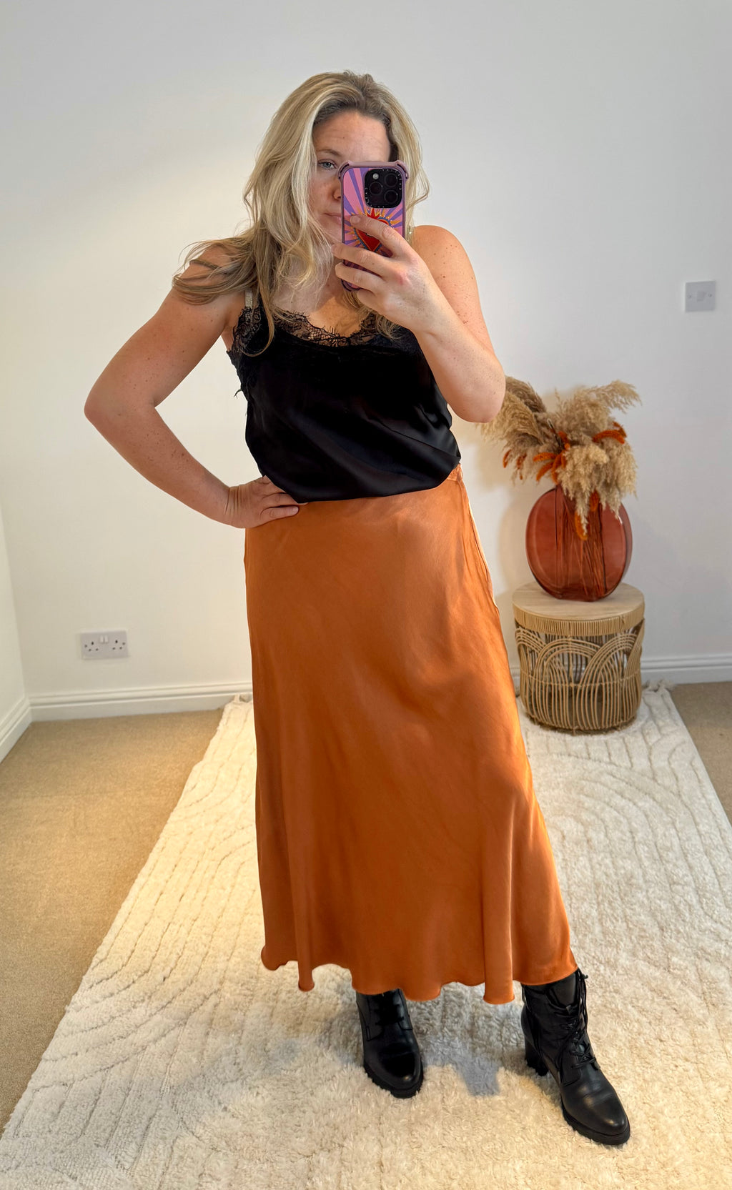 Aurora Satin Skirt | Burnt Orange