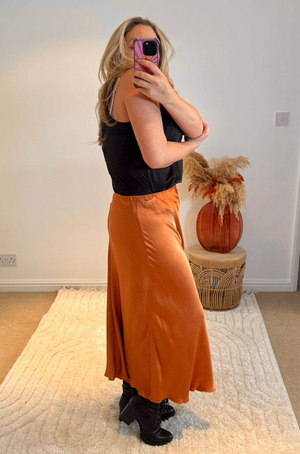 Aurora Satin Skirt | Burnt Orange