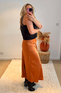Aurora Satin Skirt | Burnt Orange