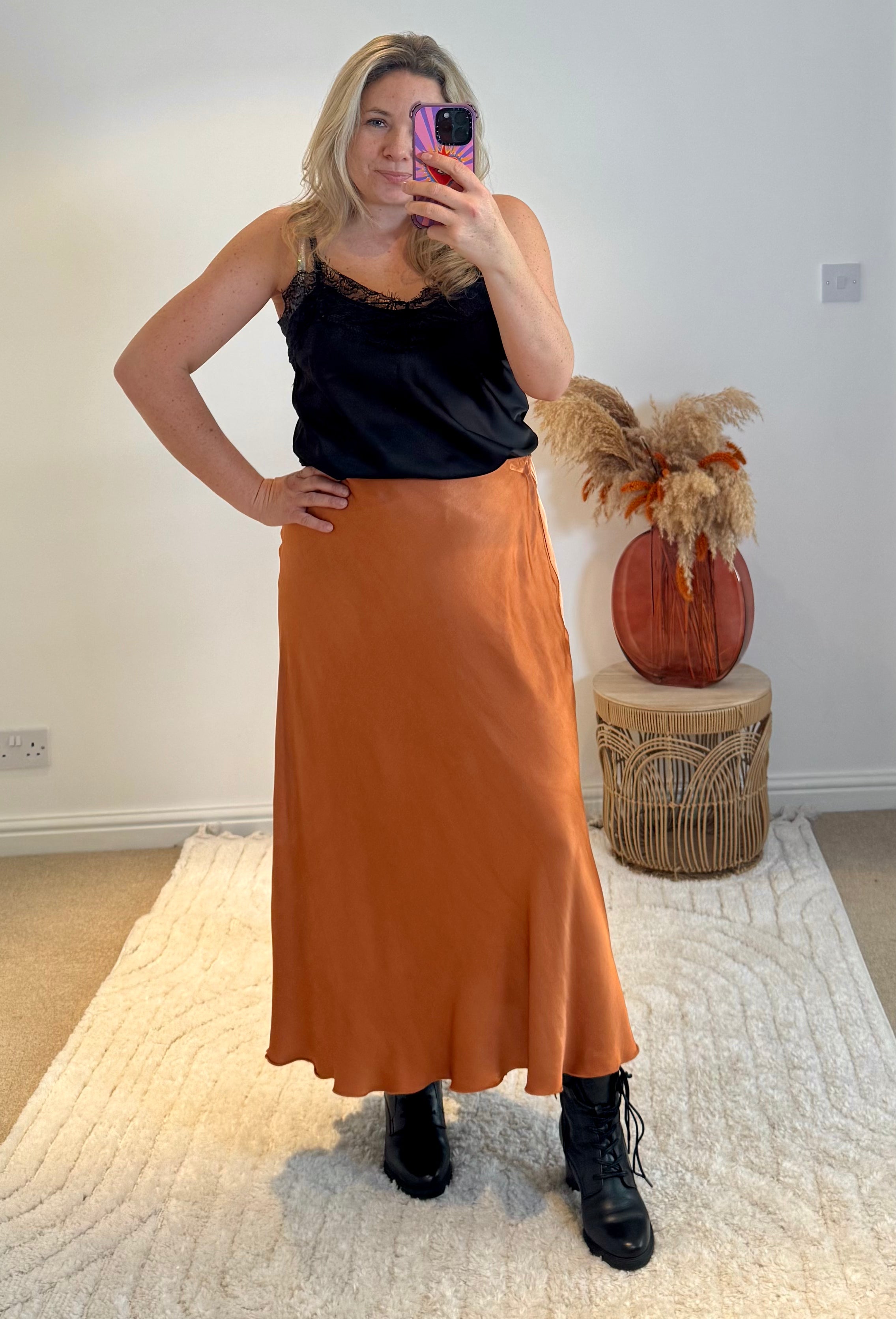 Aurora Satin Skirt | Burnt Orange