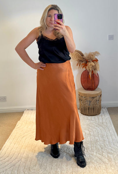 Aurora Satin Skirt | Burnt Orange