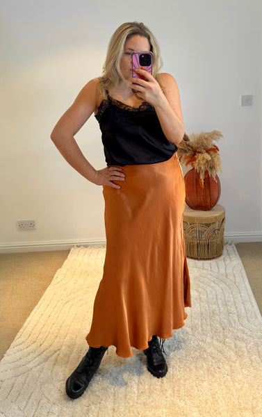 Aurora Satin Skirt | Burnt Orange