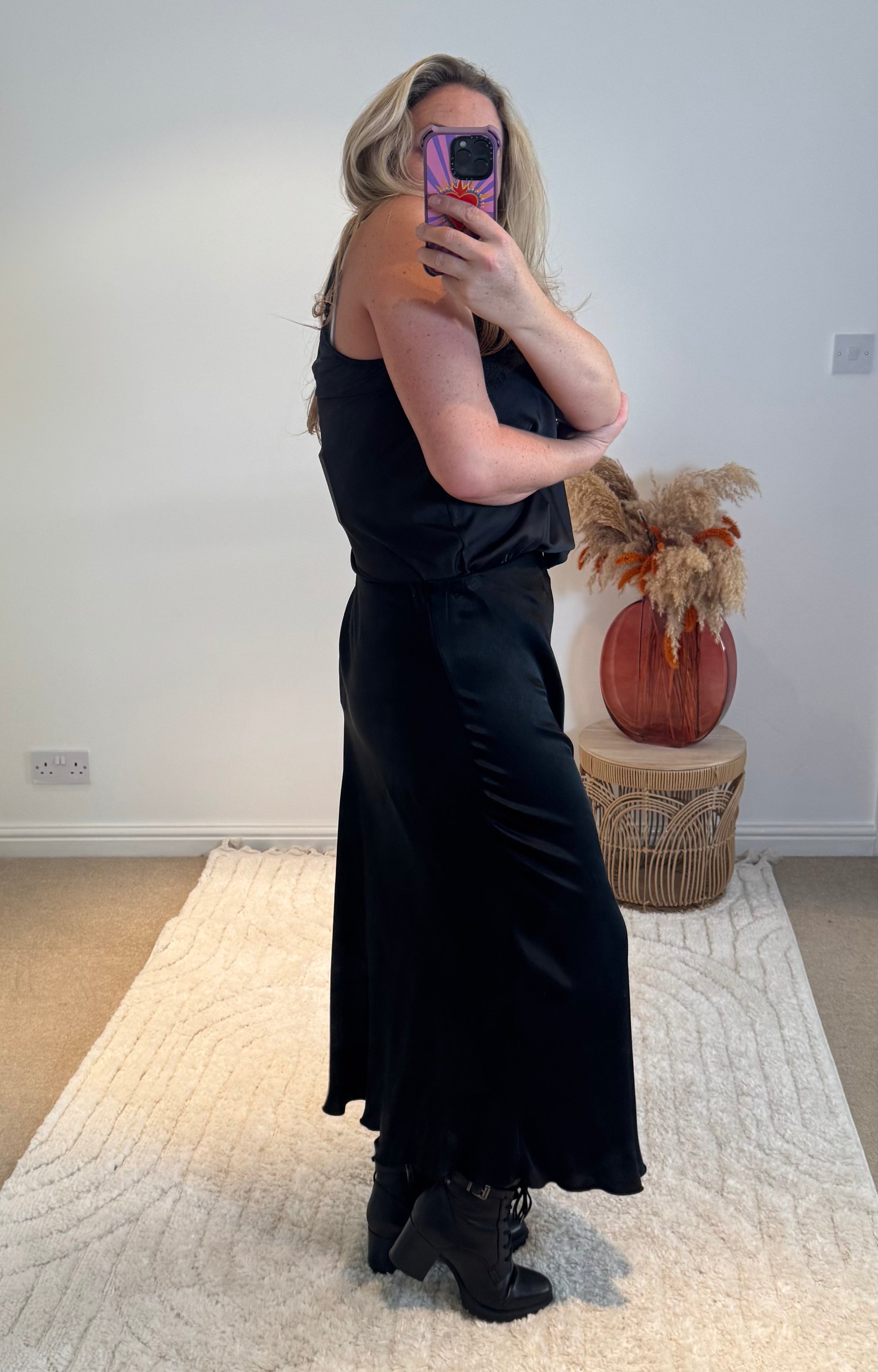 Aurora Satin Skirt | Black