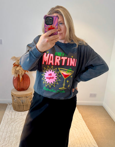 Dirty Martini Retro Print Sweatshirt | Charcoal Grey