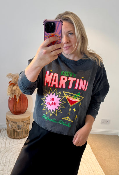 Dirty Martini Retro Print Sweatshirt | Charcoal Grey