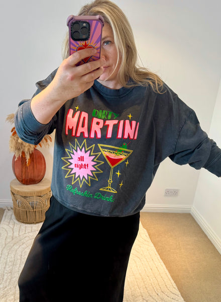 Dirty Martini Retro Print Sweatshirt | Charcoal Grey
