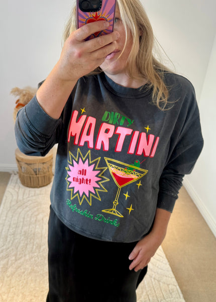 Dirty Martini Retro Print Sweatshirt | Charcoal Grey