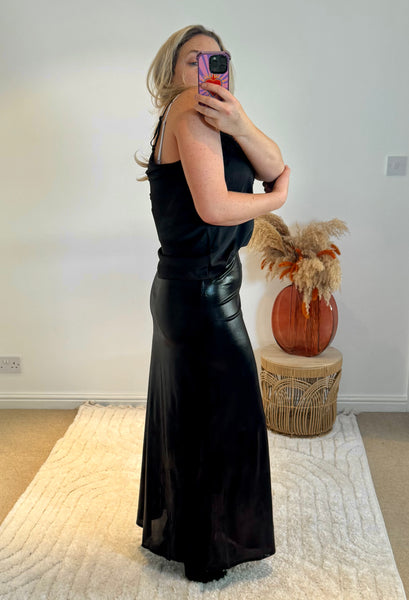 Metallic Shine Maxi Skirt | Black